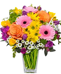 Bouquet fiori bianchi gialli rosa e arancio